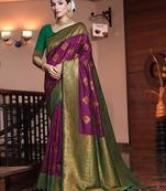 Wine woven design banarasi art silk zari work saree