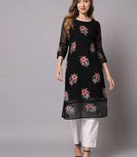 Black colour floral resham embroidered ethnic partywear kurti