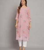 Pink colour floral resham embroidered ethnic partywear kurti