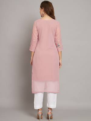 Pink colour floral resham embroidered ethnic partywear kurti 2