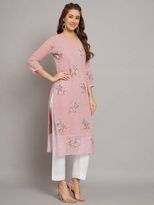 Pink colour floral resham embroidered ethnic partywear kurti 4