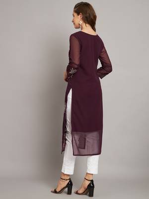 Wine colour floral resham embroidered ethnic partywear kurti 2