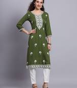 Chikankari embroidery work ethnic floral embroidery rayon fabric green colour trendy kurti