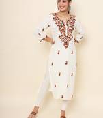 White colour rayon fabric beautiful resham embroidery work partywear festive kurti