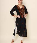 Black colour rayon fabric beautiful resham embroidery work partywear festive kurti