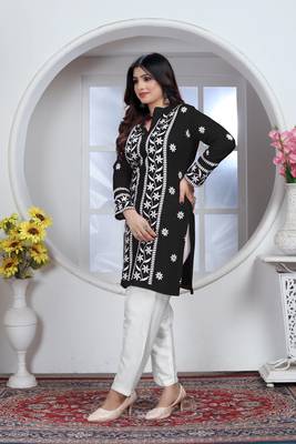 Beautiful designer chikankari embroidery work black colour rayon fabric formal wear festive kurti for girls 3