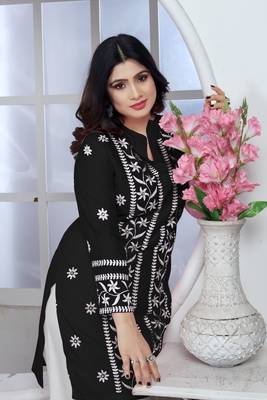 Beautiful designer chikankari embroidery work black colour rayon fabric formal wear festive kurti for girls 4