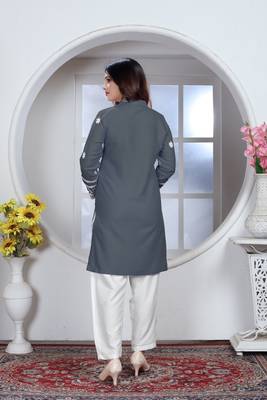 Beautiful designer chikankari embroidery work grey colour rayon fabric formal wear festive kurti for girls 2
