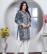 Beautiful designer chikankari embroidery work grey colour rayon fabric formal wear festive kurti for girls