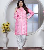 Beautiful designer chikankari embroidery work pink colour rayon fabric formal wear festive kurti for girls