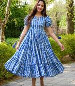 Beautiful blue colour designer girlish kurti with smart floral printed trendy cool looks