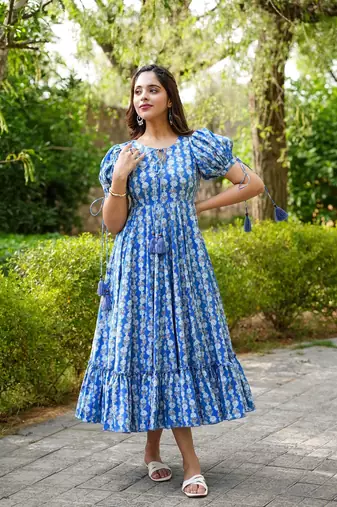 Beautiful blue colour girlish kurti with smart floral printed trendy cool looks