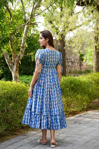 Beautiful blue colour girlish kurti with smart floral printed trendy cool looks