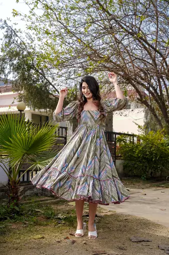 Beautiful green colour designer girlish kurti with smart abstract printed trendy cool looks