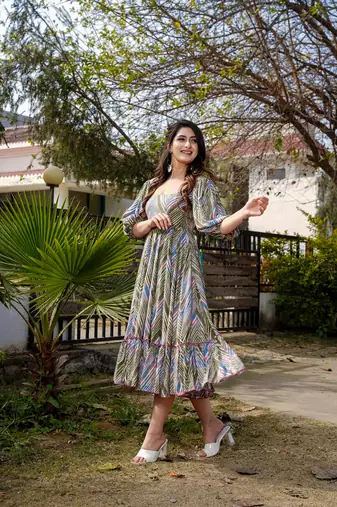Beautiful green colour girlish kurti with smart abstract printed trendy cool looks