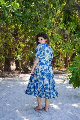 Beautiful blue colour girlish kurti with smart floral printed trendy cool looks 2