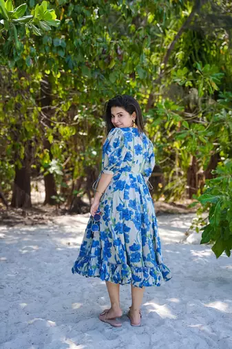 Beautiful blue colour girlish kurti with smart floral printed trendy cool looks