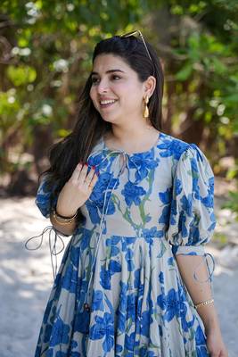 Beautiful blue colour girlish kurti with smart floral printed trendy cool looks 3