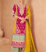 Magenta chinon embroidery with sequince work salwar kameez stitched
