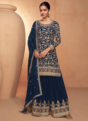 Blue chinon embroidery with sequince work salwar kameez stitched 1