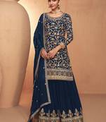 Blue chinon embroidery with sequince work salwar kameez stitched