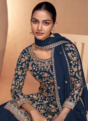 Blue chinon embroidery with sequince work salwar kameez stitched 2