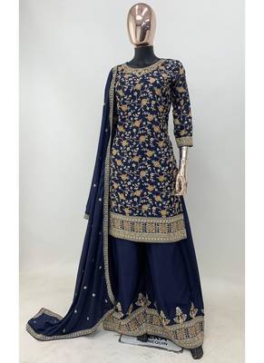 Blue chinon embroidery with sequince work salwar kameez stitched 5