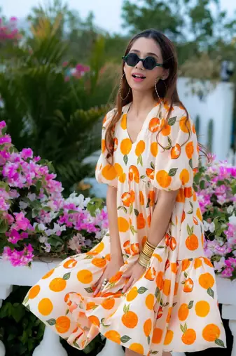 Beautiful off white colour girlish kurti with smart fruits printed trendy cool looks