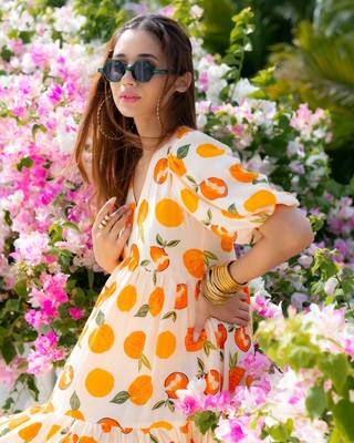 Beautiful off white colour girlish kurti with smart fruits printed trendy cool looks 3