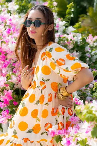 Beautiful off white colour girlish kurti with smart fruits printed trendy cool looks