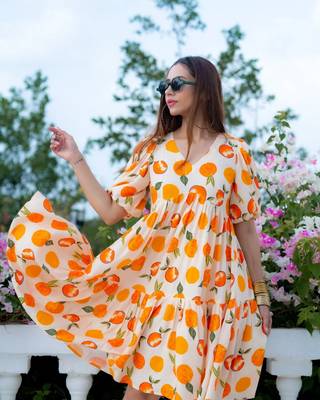 Beautiful off white colour girlish kurti with smart fruits printed trendy cool looks 4