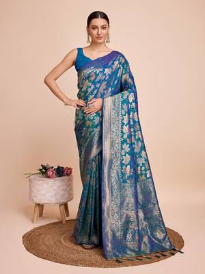 Firozi Weaving Copper zari Handloom silk blend Ethnic Ceremonial Saree Rich Looks 1