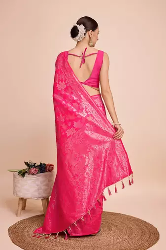 Pink Weaving Copper zari Handloom silk blend Ethnic Ceremonial Saree Rich Looks