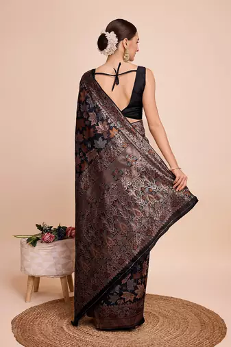 Black Weaving Copper zari Handloom silk blend Ethnic Ceremonial Saree Rich Looks
