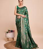 Green Weaving Copper Jari Designer Handloom Silk Ethnic Ceremonial Saree For Rich Looks