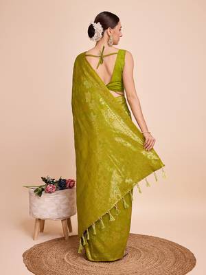 Mahendi Weaving Copper zari Handloom silk blend Ethnic Ceremonial Saree Rich Looks 2