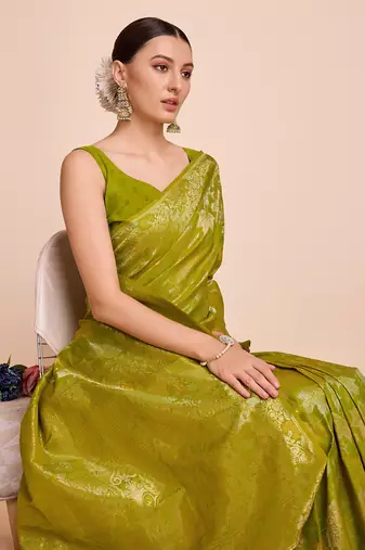 Mahendi Weaving Copper zari Handloom silk blend Ethnic Ceremonial Saree Rich Looks
