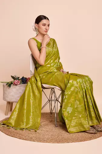 Mahendi Weaving Copper zari Handloom silk blend Ethnic Ceremonial Saree Rich Looks