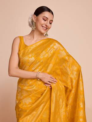 Mustard Weaving Copper zari Handloom silk blend Ethnic Ceremonial Saree Rich Looks 3