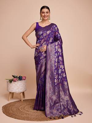 Lavender Weaving Copper zari Handloom silk blend Ethnic Ceremonial Saree Rich Looks 1