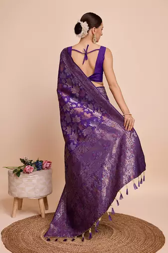 Lavender Weaving Copper zari Handloom silk blend Ethnic Ceremonial Saree Rich Looks