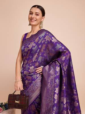 Lavender Weaving Copper zari Handloom silk blend Ethnic Ceremonial Saree Rich Looks 3