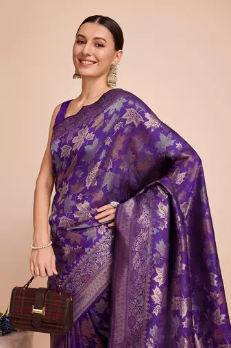 Lavender Weaving Copper zari Handloom silk blend Ethnic Ceremonial Saree Rich Looks