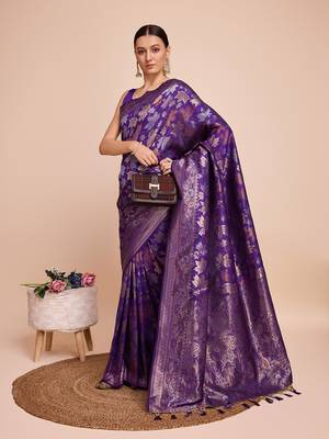 Lavender Weaving Copper zari Handloom silk blend Ethnic Ceremonial Saree Rich Looks 4