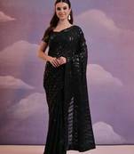 Black Trendy Sequins Work Graceful Partywear Bollywood Looks Saree