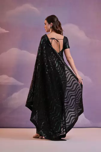 Black Trendy Sequins Work Graceful Partywear Looks Saree