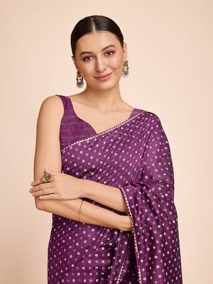 Purple Ethnic Woven Parttern And Bandhani Printed Rajasthani Traditional Cotton c Saree 3