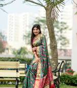 Green Ethnic Faux Banarasi Silk Saree With Woven Meenakari Designer Ethnic Classy Looks