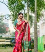 Pink Ethnic Faux Banarasi Silk Saree With Woven Meenakari Designer Ethnic Classy Looks
