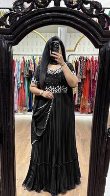 Black Thread work georgette gown with dupatta sets 4